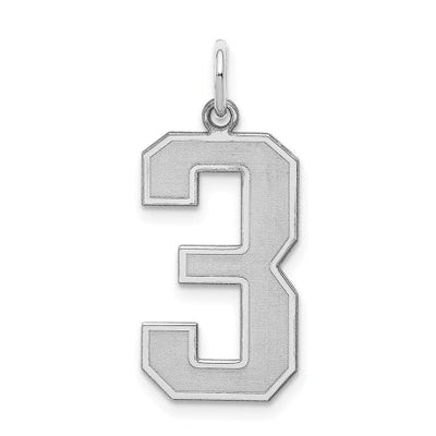 Sterling Silver/Rhodium-plated Satin Number 3 Charm