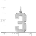 Sterling Silver/Rhodium-plated Satin Number 3 Charm