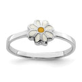 Sterling Silver RH Plated Child's White & Yellow Enamel Daisy Ring