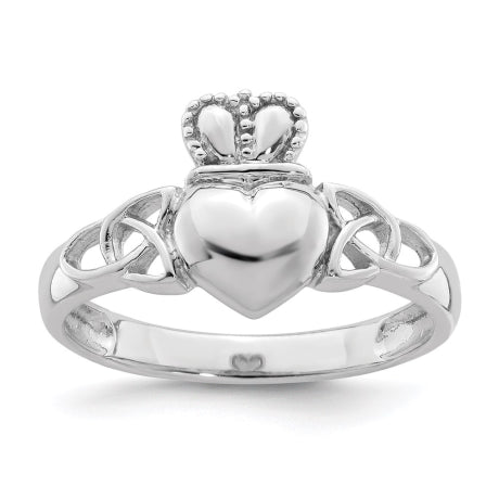 Sterling Silver Rhodium-plated Claddagh with Celtic Knots Ring