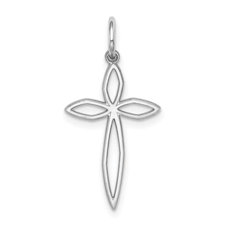 Sterling Silver Rhodium-plated Laser Designed Cross Pendant