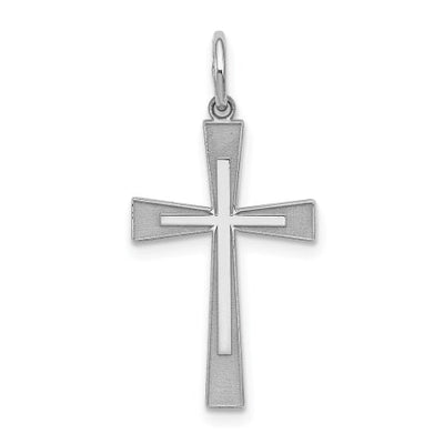 Sterling Silver Rhodium-plated Laser Designed Cross Pendant