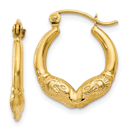 14k Ram Head Hoop Earrings