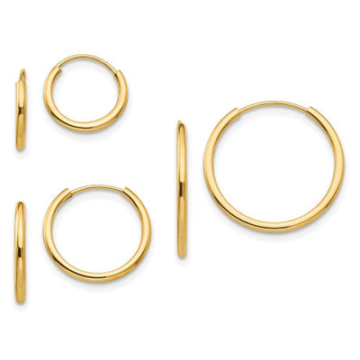 14k Madi K Polished Endless Hoop 3 Pair Earring Set