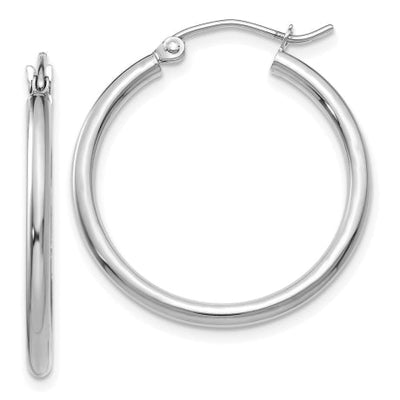 14k White Gold Polished 2x25mm Lightweight Tube Hoop Earrings