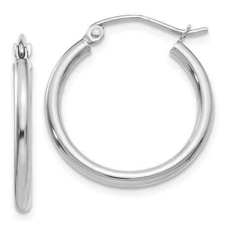 14k White Gold Polished 2x20mm Lightweight Tube Hoop Earrings