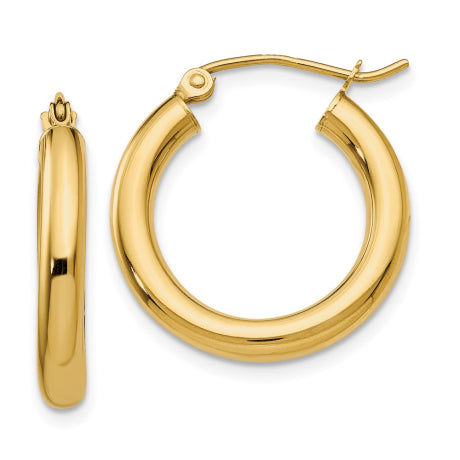 14k Polished 3mm Lightweight Tube Hoop Earrings