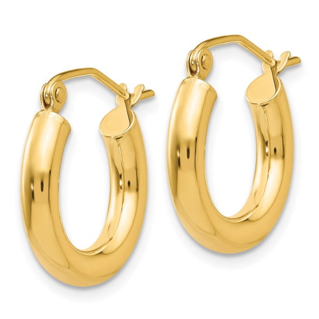 14k Polished 3mm Lightweight Tube Hoop Earrings