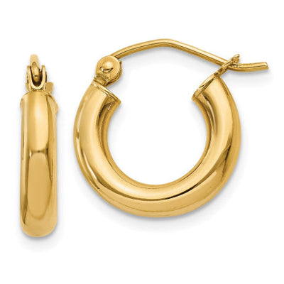 14k Polished 3mm Lightweight Tube Hoop Earrings