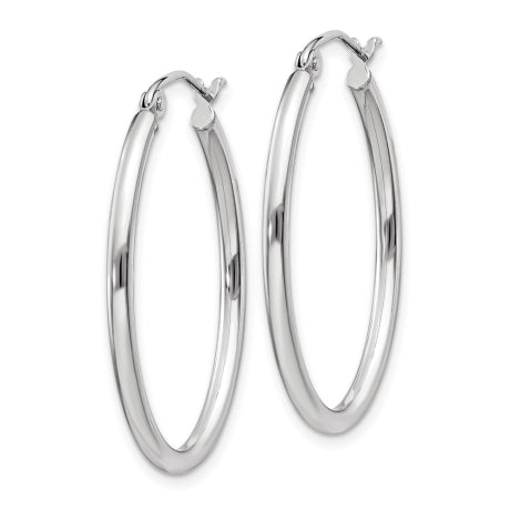 14k White Gold Polished 2mm Oval Tube Hoop Earrings