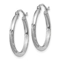 14k White Gold Satin and Diamond-cut 2mm Round Hoop Earrings