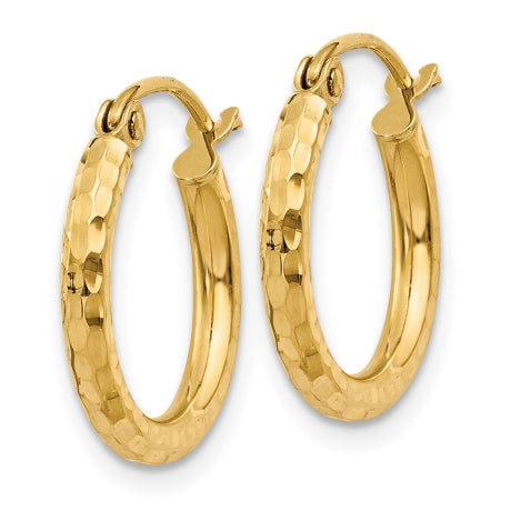 14k Diamond-cut 2mm Round Tube Hoop Earrings