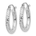 14k White Gold Diamond-cut 3mm Round Hoop Earrings