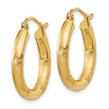 14k Satin and Diamond-cut 3mm Round Hoop Earrings