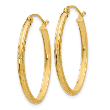 14k Lightweight Diamond-cut Oval Hoop Earrings