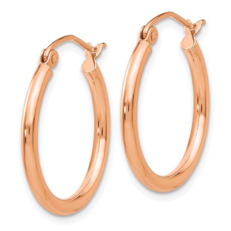 14k Rose Gold Polished 2mm Lightweight Tube Hoop Earrings