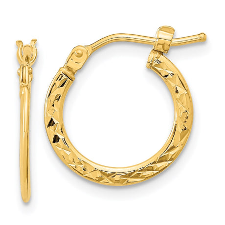 14k Gold Polished and Diamond-cut Hoop Earrings