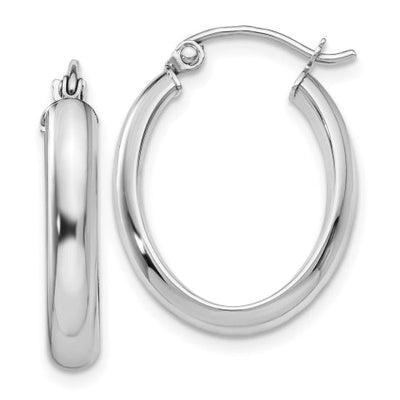 14k White Gold Polished 3.75mm Oval Tube Hoop Earrings