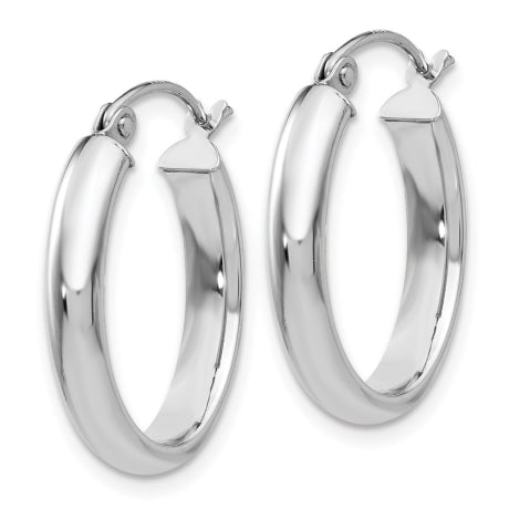 14k White Gold Polished 3.75mm Oval Tube Hoop Earrings