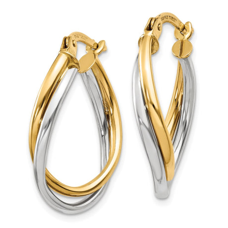 14K Two-Tone Polished Oval Hoop Earrings