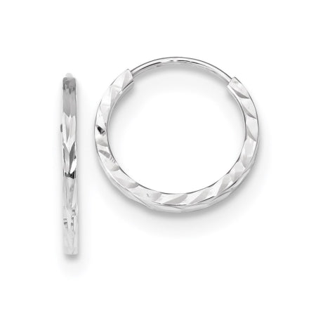 14k White Gold Diamond-cut Square Tube Endless Hoop Earrings