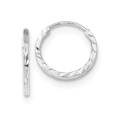 14k White Gold Diamond-cut Square Tube Endless Hoop Earrings