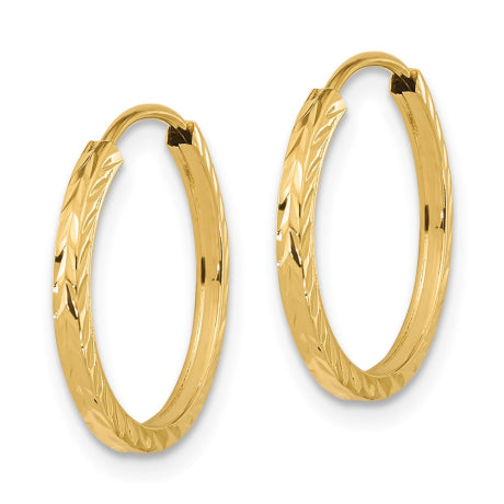 14k Diamond-cut Square Tube Endless Hoop Earrings