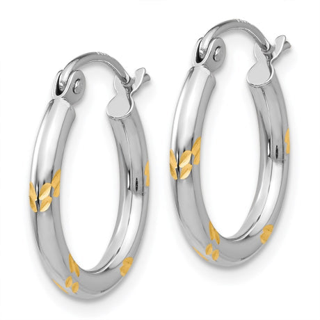 14k White Gold and Yellow Rhodium D/C Hoop Earrings