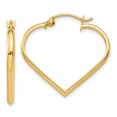 14k Polished 2mm Heart Hoop Earrings