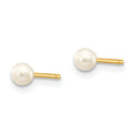 14k 3-4mm White Round Freshwater Cultured Pearl Stud Post Earrings