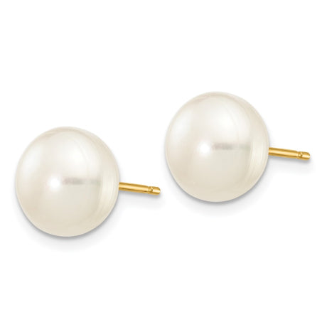 14k 8-9mm White Button Freshwater Cultured Pearl Stud Post Earrings