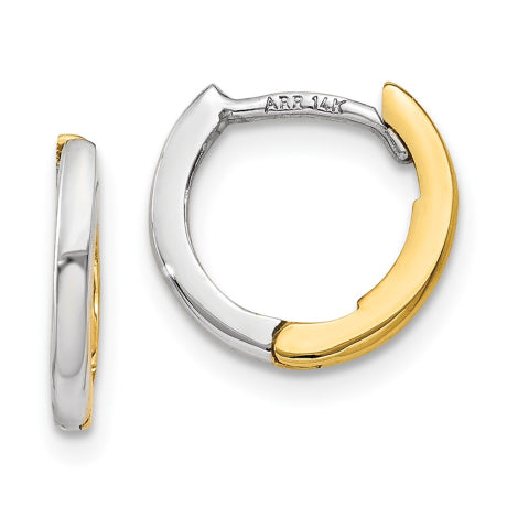 14k Two-tone Mini 1.35mm Round Hinged Hoop Earrings