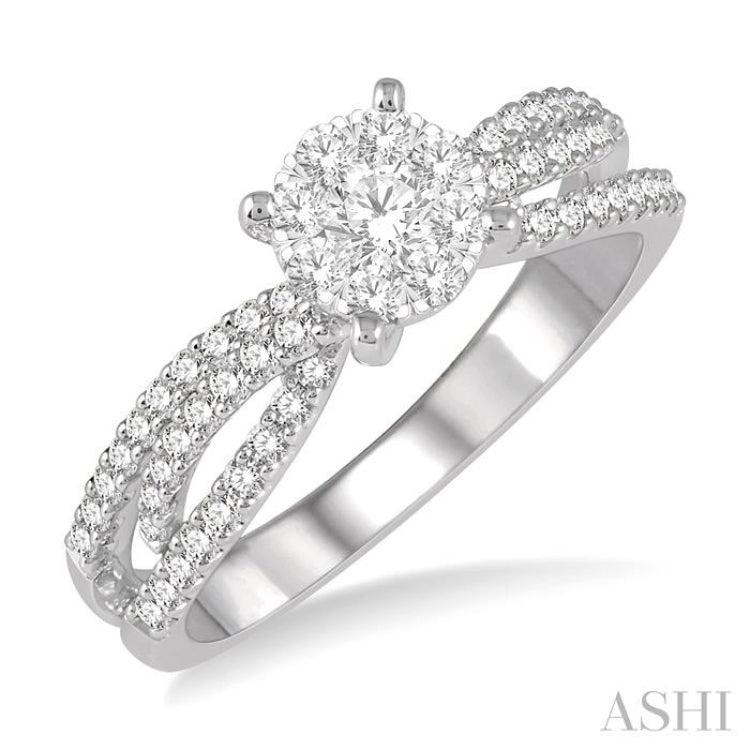 5/8 Ctw Diamond Lovebright Engagement Ring in 14K White Gold