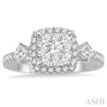 1 Ctw Square Shape Diamond Lovebright Engagement Ring in 14K White Gold