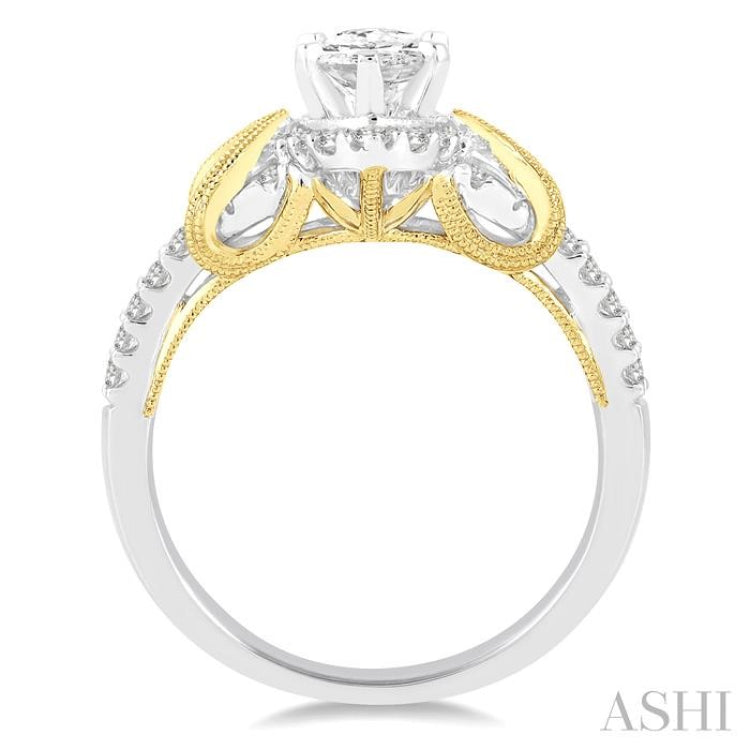 1/2 Ctw Diamond Semi-mount Engagement Ring in 14K White and Yellow Gold