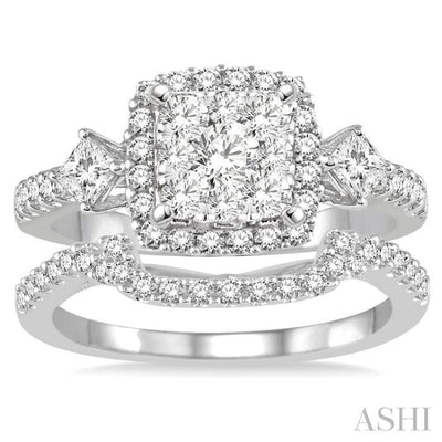 1 1/5 Ctw Diamond Lovebright Wedding Set with 1 Ctw Engagement Ring and 1/4 Ctw Wedding Band in 14K White Gold