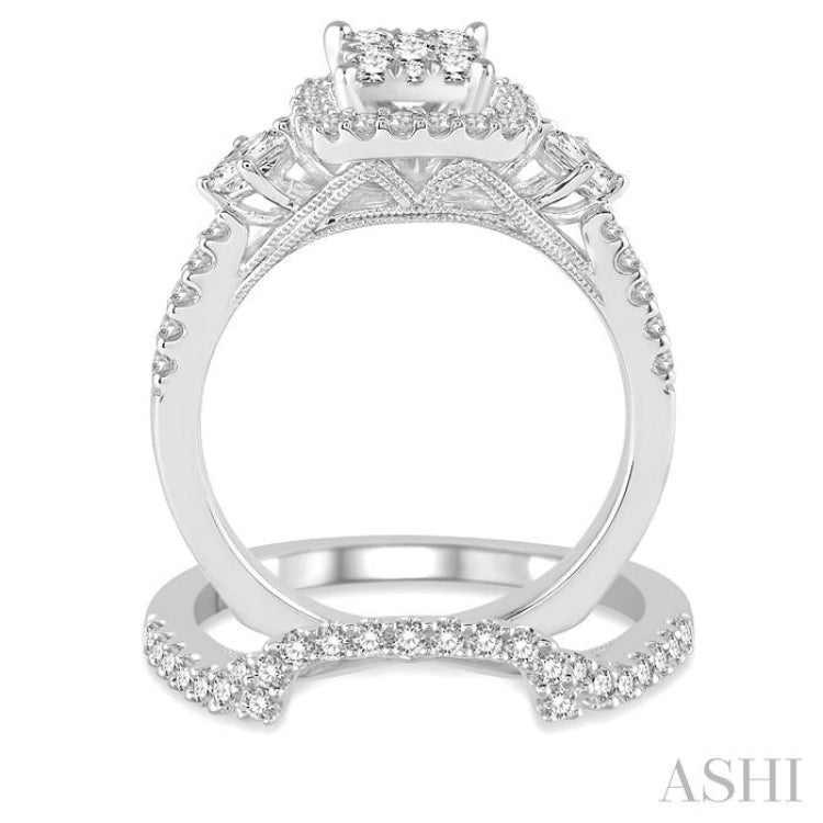 1 1/5 Ctw Diamond Lovebright Wedding Set with 1 Ctw Engagement Ring and 1/4 Ctw Wedding Band in 14K White Gold