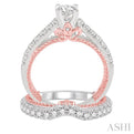 1 1/5 Ctw Diamond Wedding Set with 7/8 Ctw Round Cut Engagement Ring and 1/3 Ctw Wedding Band in 14K White and Rose Gold