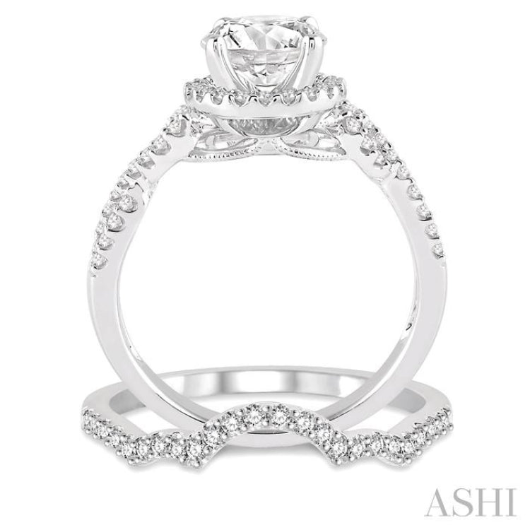 1 Ctw Diamond Wedding Set with 3/4 Ctw Round Cut Engagement Ring and 1/5 Ctw Wedding Band in 14K White Gold