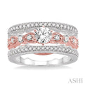 5/8 Ctw Diamond Wedding Set with 1/2 Ctw Round Cut Engagement Ring and Two 1/5 Ctw Wedding Band in 14K Rose and White Gold