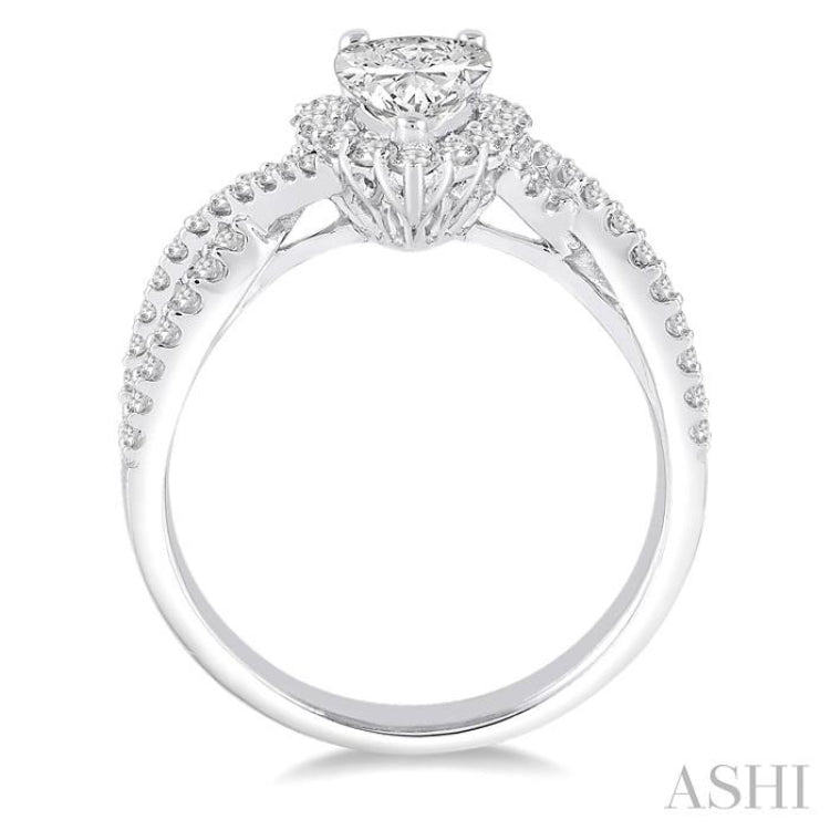 1 1/5 Ctw Diamond Engagement Ring with 5/8 Ct Pear Shape Center Stone in 14K White Gold