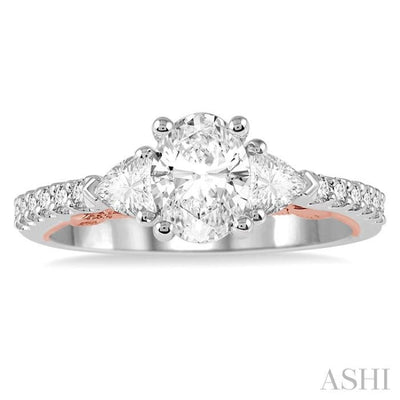 1/2 Ctw Diamond Oval Shape Semi-Mount Engagement Ring in 14K White and Rose Gold