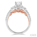 1/2 Ctw Diamond Oval Shape Semi-Mount Engagement Ring in 14K White and Rose Gold