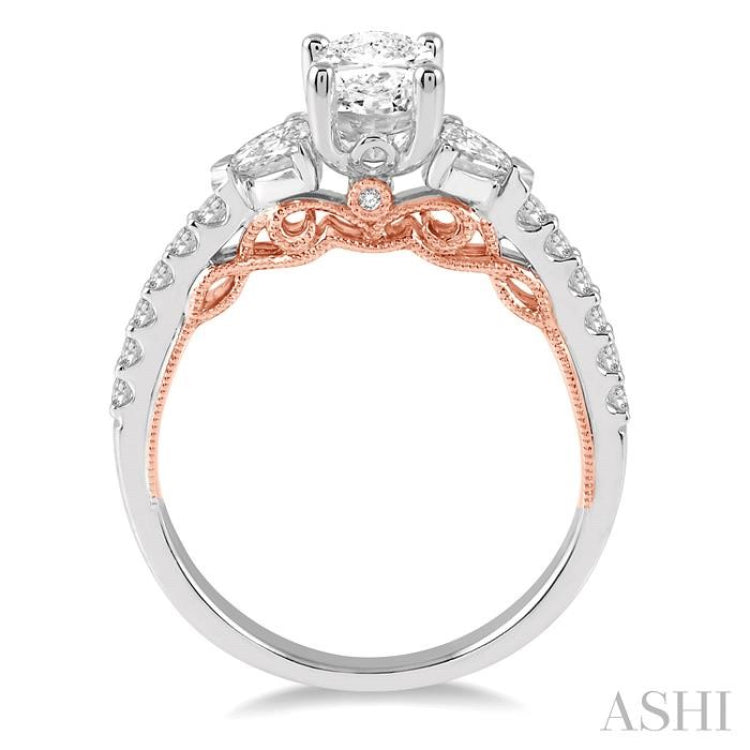 1/2 Ctw Diamond Oval Shape Semi-Mount Engagement Ring in 14K White and Rose Gold