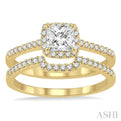 5/8 Ctw Diamond Wedding Set with 1/2 Ctw Princess Cut Engagement Ring and 1/6 Ctw Wedding Band in 14K Yellow Gold