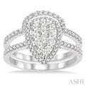 1 Ctw Diamond Lovebright Wedding Set with 3/4 Ctw Engagement Ring and 1/4 Ctw Wedding Band in 14K White Gold