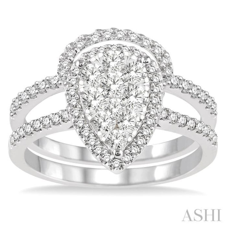 1 Ctw Diamond Lovebright Wedding Set with 3/4 Ctw Engagement Ring and 1/4 Ctw Wedding Band in 14K White Gold