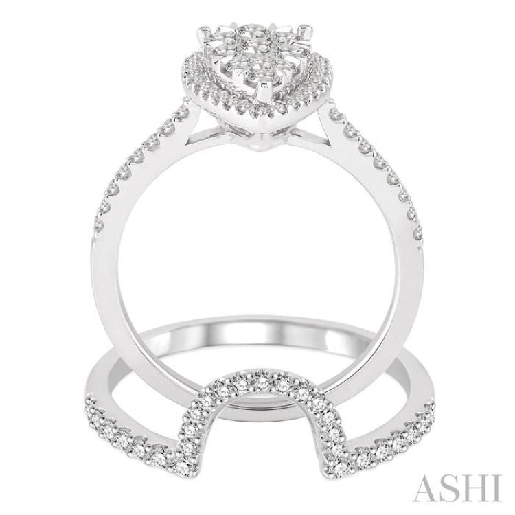 1 Ctw Diamond Lovebright Wedding Set with 3/4 Ctw Engagement Ring and 1/4 Ctw Wedding Band in 14K White Gold