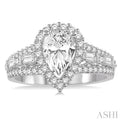 7/8 Ctw Diamond Pear Halo Semi-Mount Engagement Ring in 14K White Gold