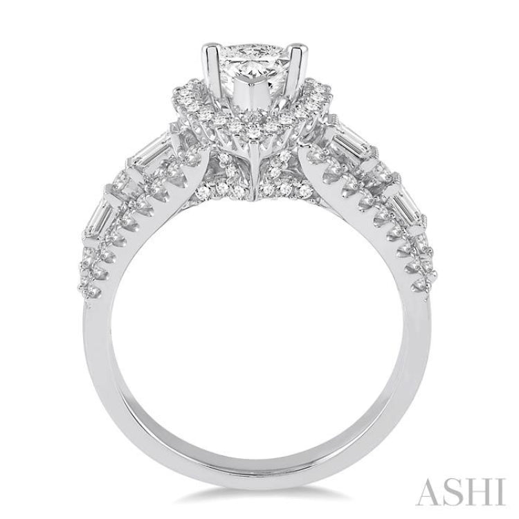 7/8 Ctw Diamond Pear Halo Semi-Mount Engagement Ring in 14K White Gold